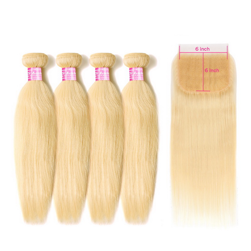 613# Virgin Straight Hair Bundles With 6x6 Lace Closure